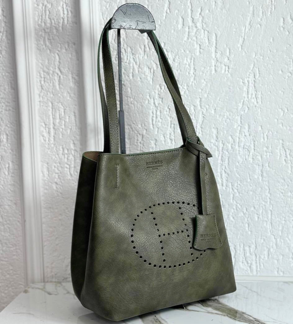 HERMES SHOULDER BAG KHAKI OIL (30cm x 27cm)