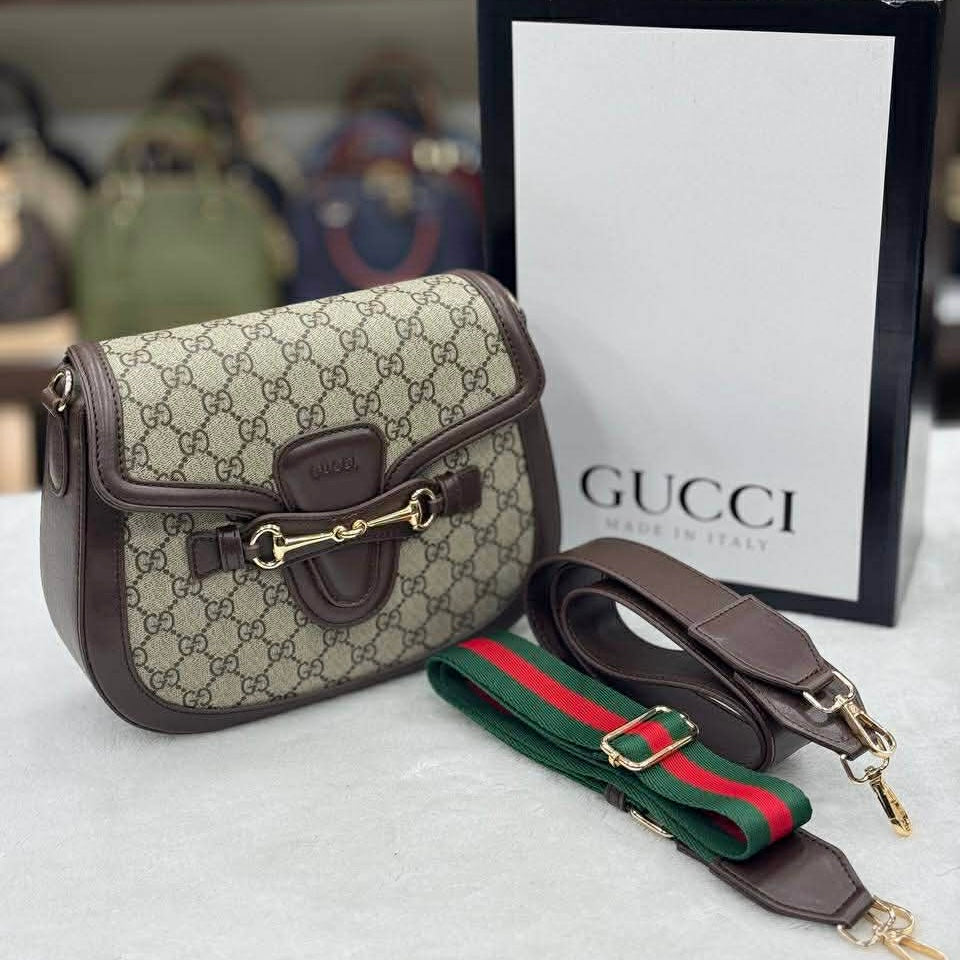 Gucci lady web Horsebit canvas brown  (26cm x 24cm)